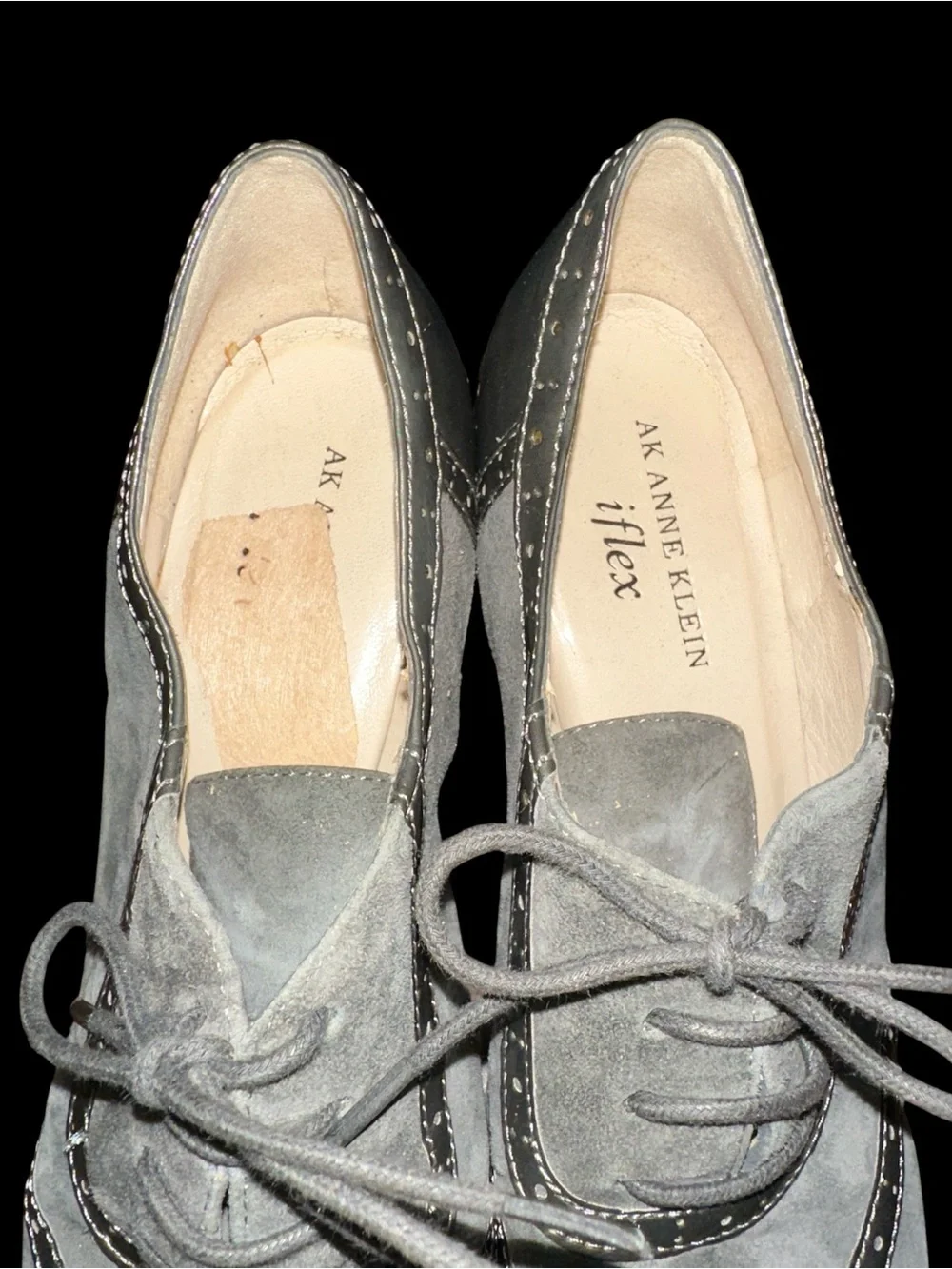 Anne Klein Cillian Gray Suede Leather Lace-Up Heel Oxfords size 6M